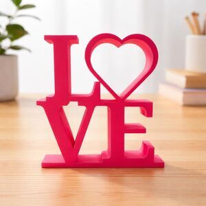 3D Printed LOVE Sign with Heart –Pink Shelf Decor–Valentine’s Day Romantic Gift